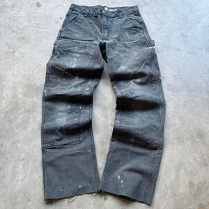 Vintage straight leg paint splattered black double knees with chopped bottoms